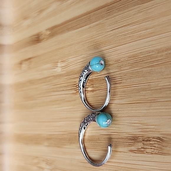 Tribal Boho Mini Hoop 2mm + Post size Sim Turquoise Zinc Alloy - Picture 2 of 5